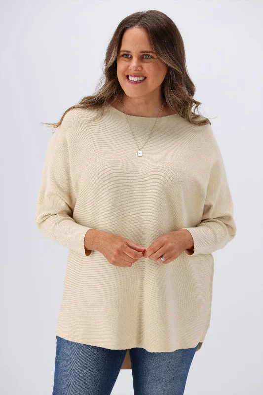 Cali & Co Boat Neck Ribbed Jumper Beige