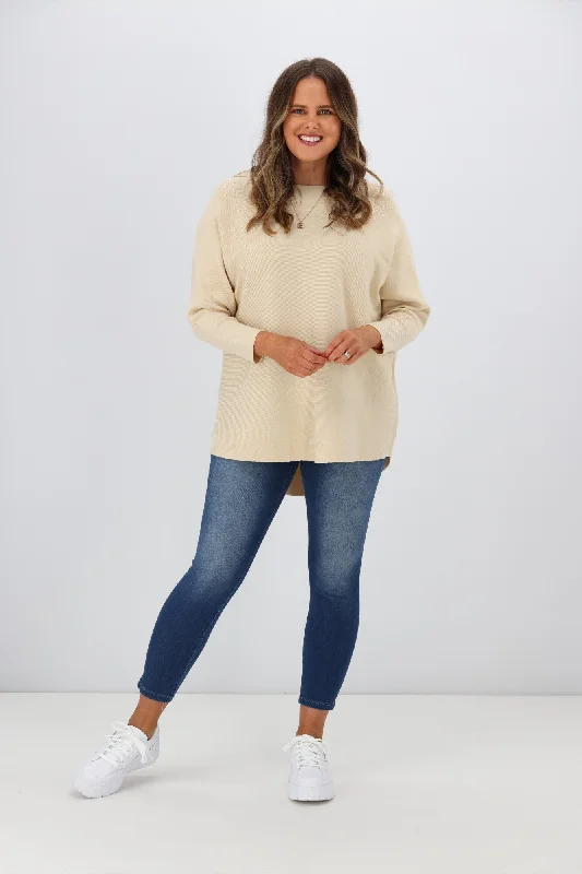 Cali & Co Boat Neck Ribbed Jumper Beige