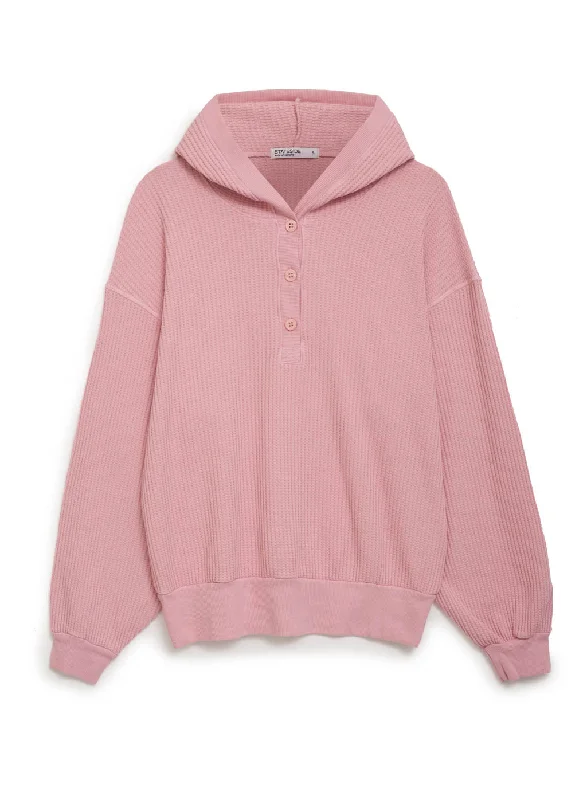 Luxe Thermal Henley Hoodie in Chalk Pink