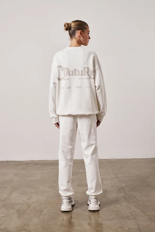 MIXED FONT COUTURE LOGO JOGGERS - OFF WHITE