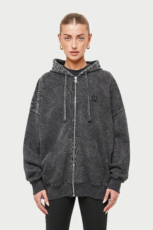 OVERSIZED ZIP THROUGH HOODIE - ACID WASH