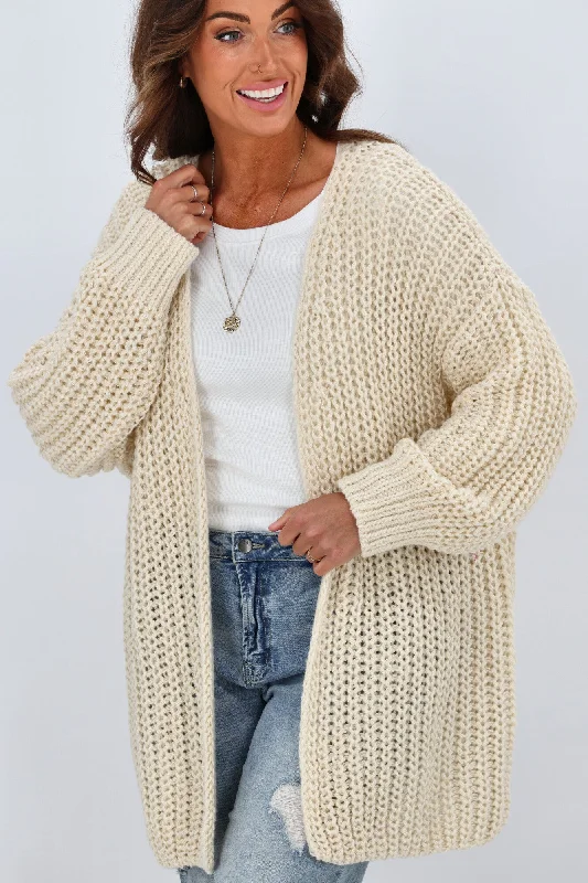 Sass Renn Long Knit Cardi Cream