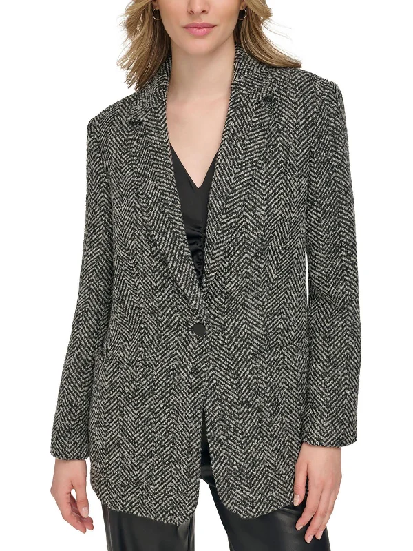 Womens Boucle Office One-Button Blazer